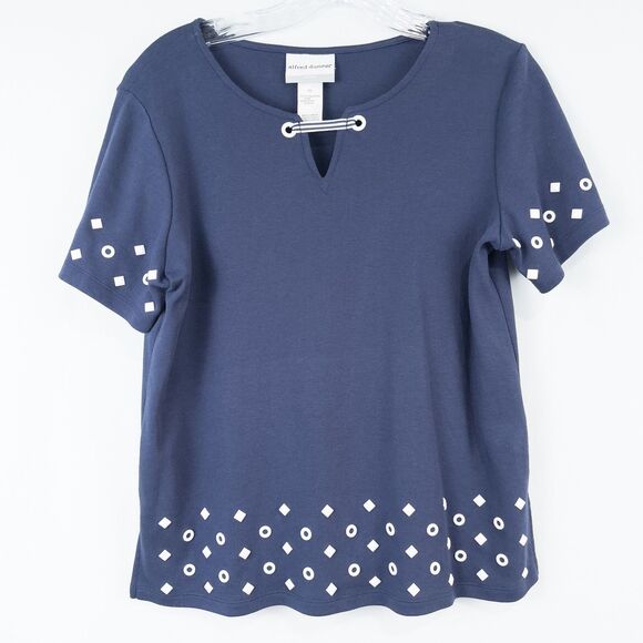 Alfred Dunner Tops - Alfred Dunner Nautical Studded Grommet SS Top Navy Blue Womens Petite Small